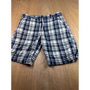 Unionbay Men 36 Plaid Cargo Shorts Blue Gray Cotton Casual
